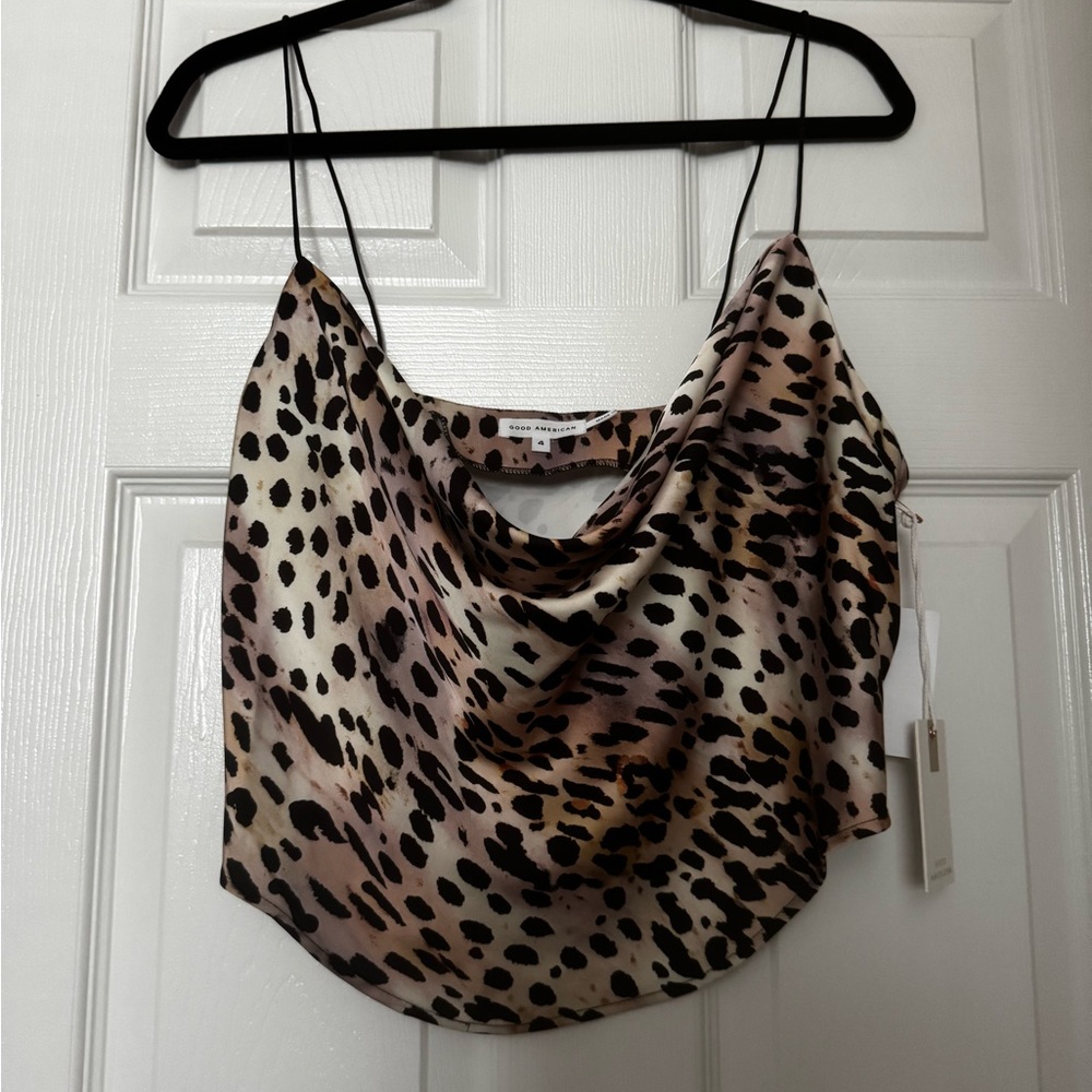 Good American BNWTG Leopard Print Cowl Neck Camisole Top
